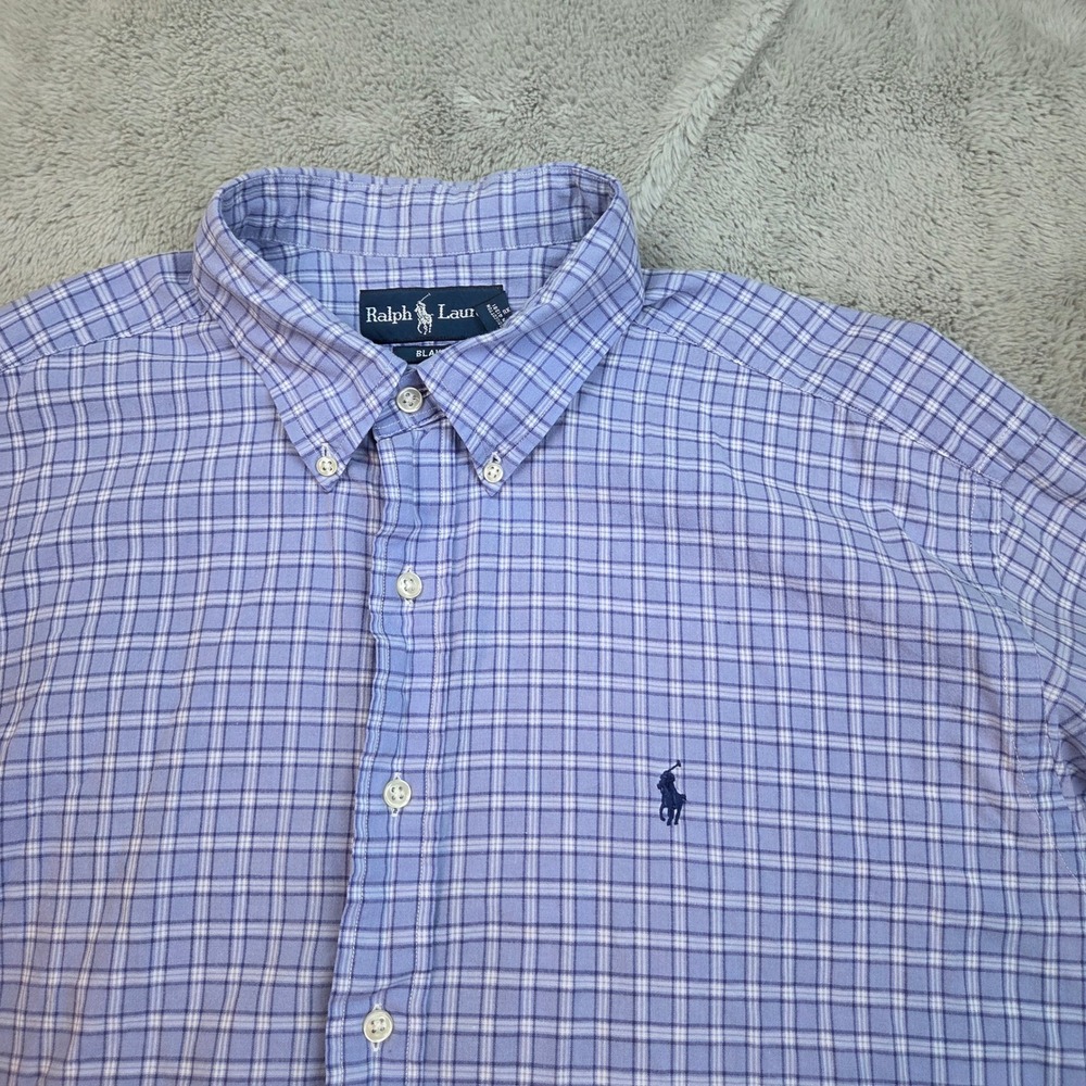 Ralph Lauren Blake‎ Button Down Shirt Mens XL Purple Plaid Short Sleeve Cotton